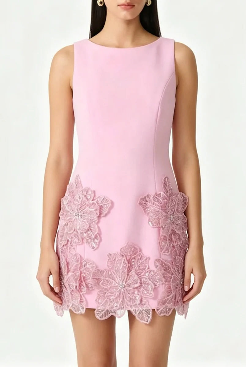 Trend4us Luxe Floral Appliqué Sleeveless Mini Dress