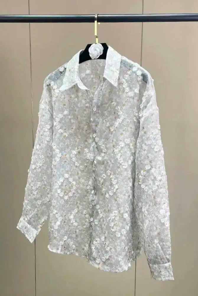 Trend4us Vintage Sheer Streetwear Button-Up Blouse