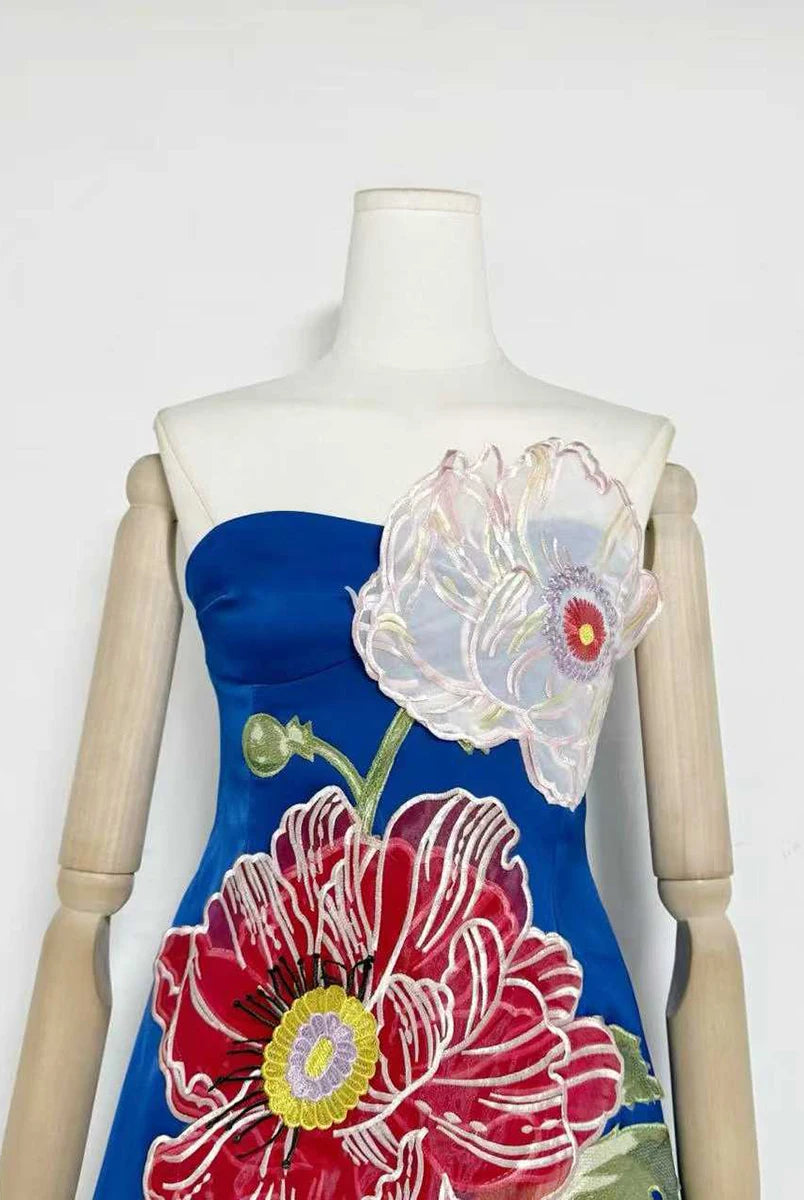 Trend4us Luxe Floral Appliqué Strapless High Waist Mini Dress