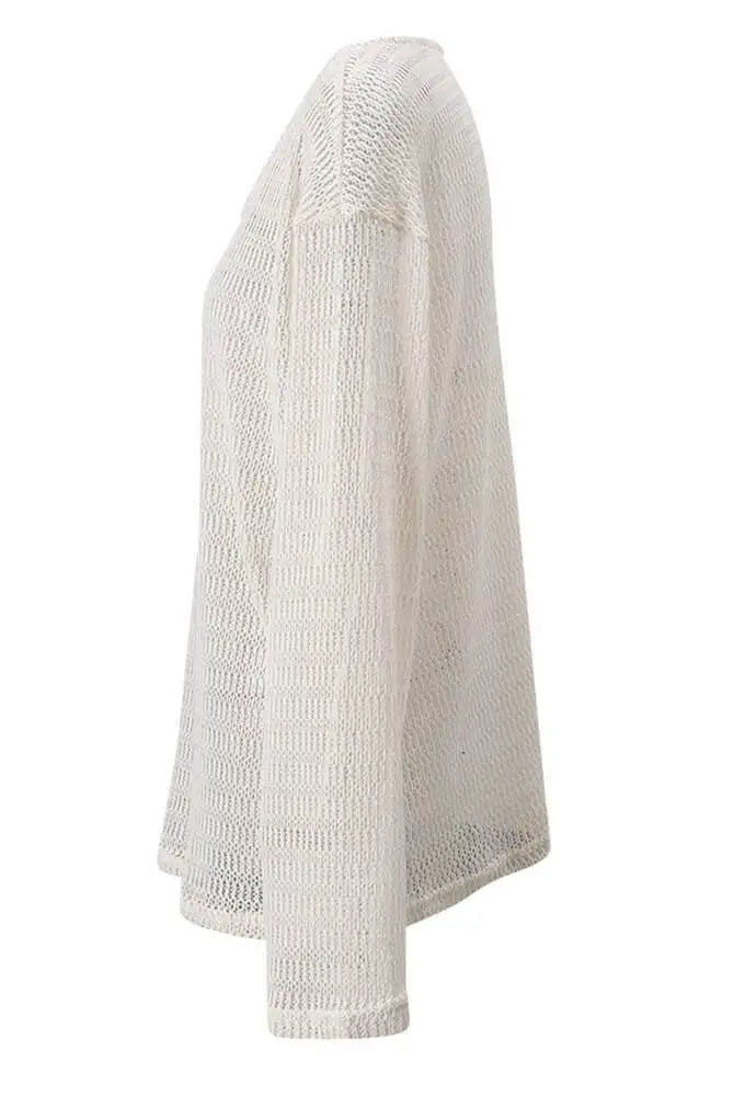 Trend4us Sheer Knit Long Sleeve Top – Women's Lightweight Sweater