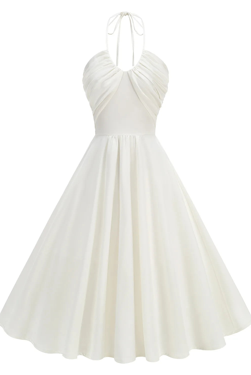 Trend4us Vintage Halter Ruched Summer Fit & Flare Dress white