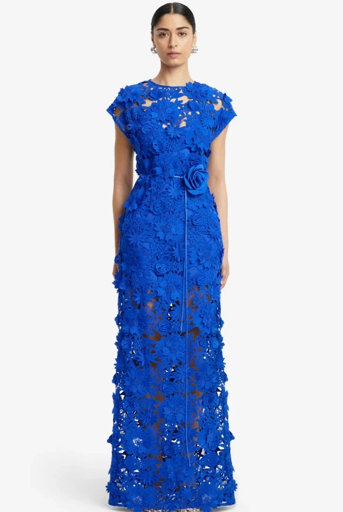 Trend4us Luxe 3D Floral Appliqué Sheer Evening Gown