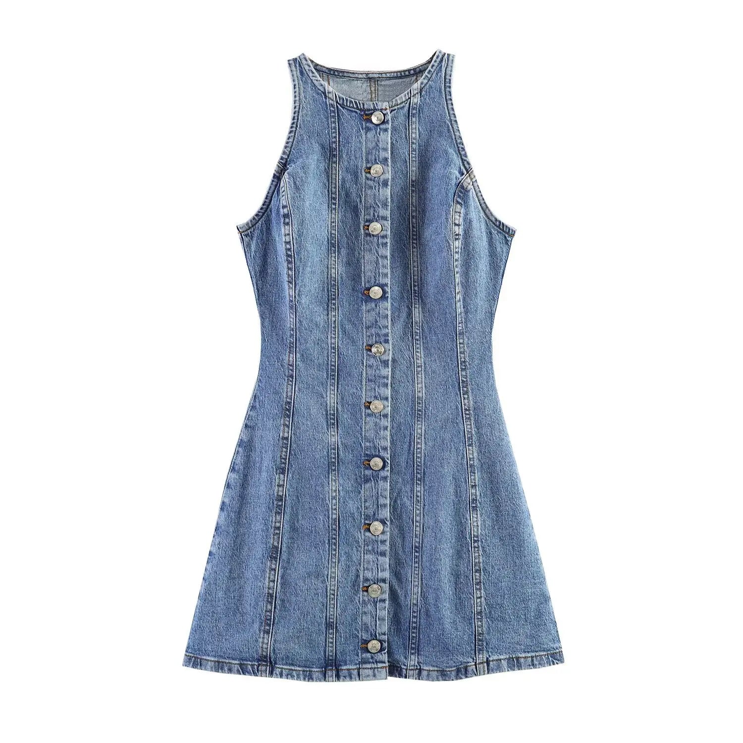 Trend4us Vintage Button-Front Denim Mini Dress