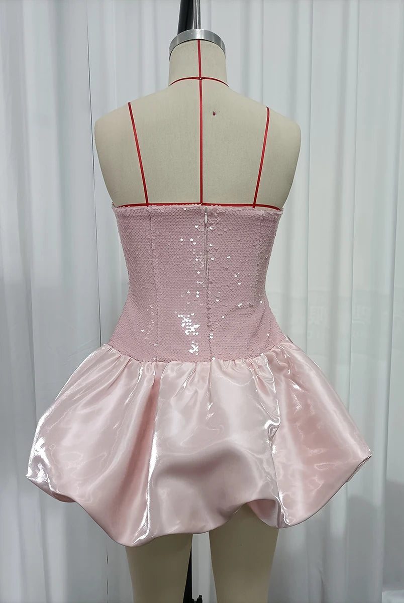 Trend4us Luxe Strapless Sequin Bubble Hem Mini Dress