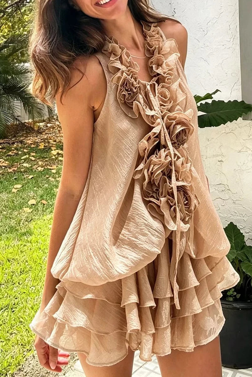 Trend4us Luxe 3D Rosette Ruffle Blouse & Layered Shorts Set