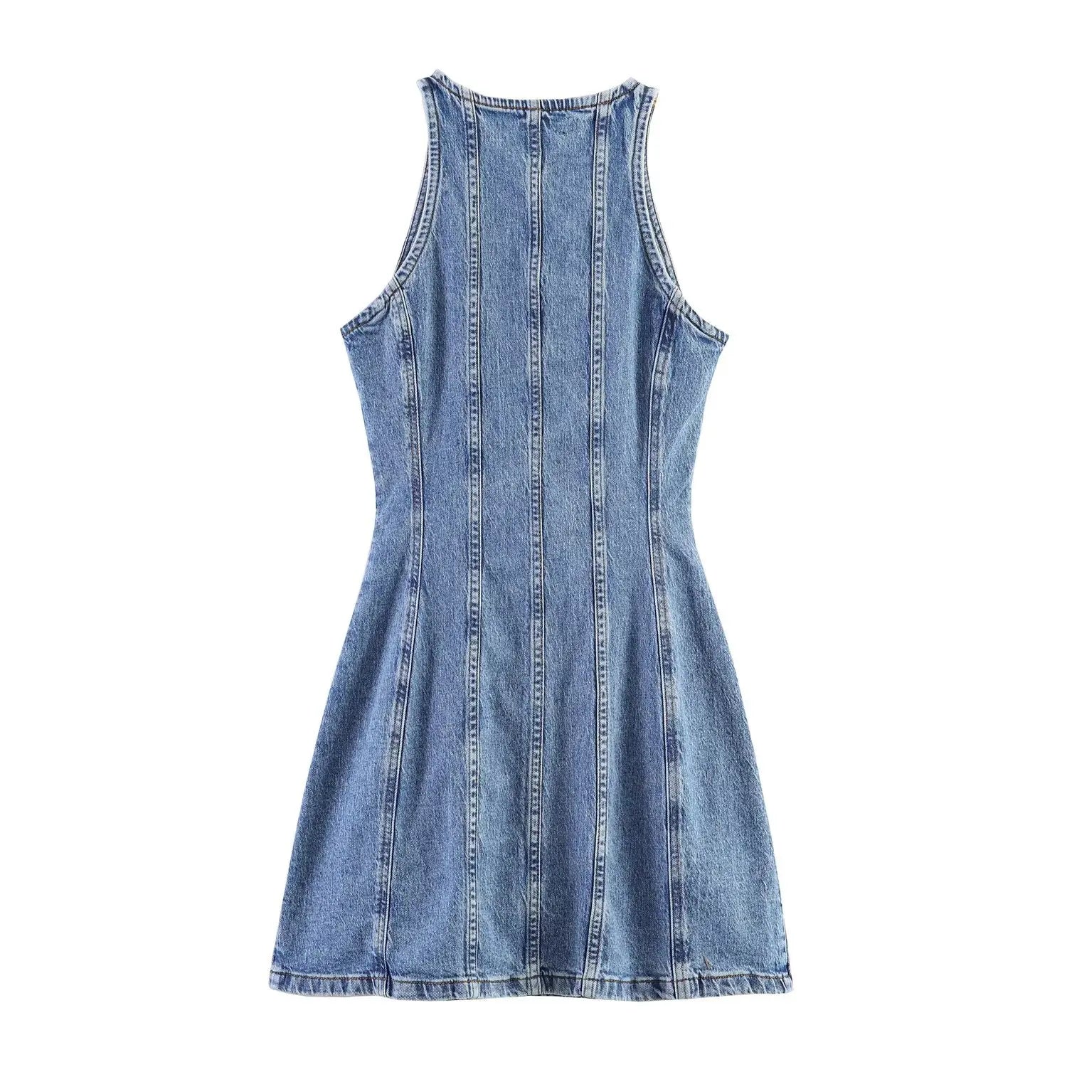 Trend4us Vintage Button-Front Denim Mini Dress back view