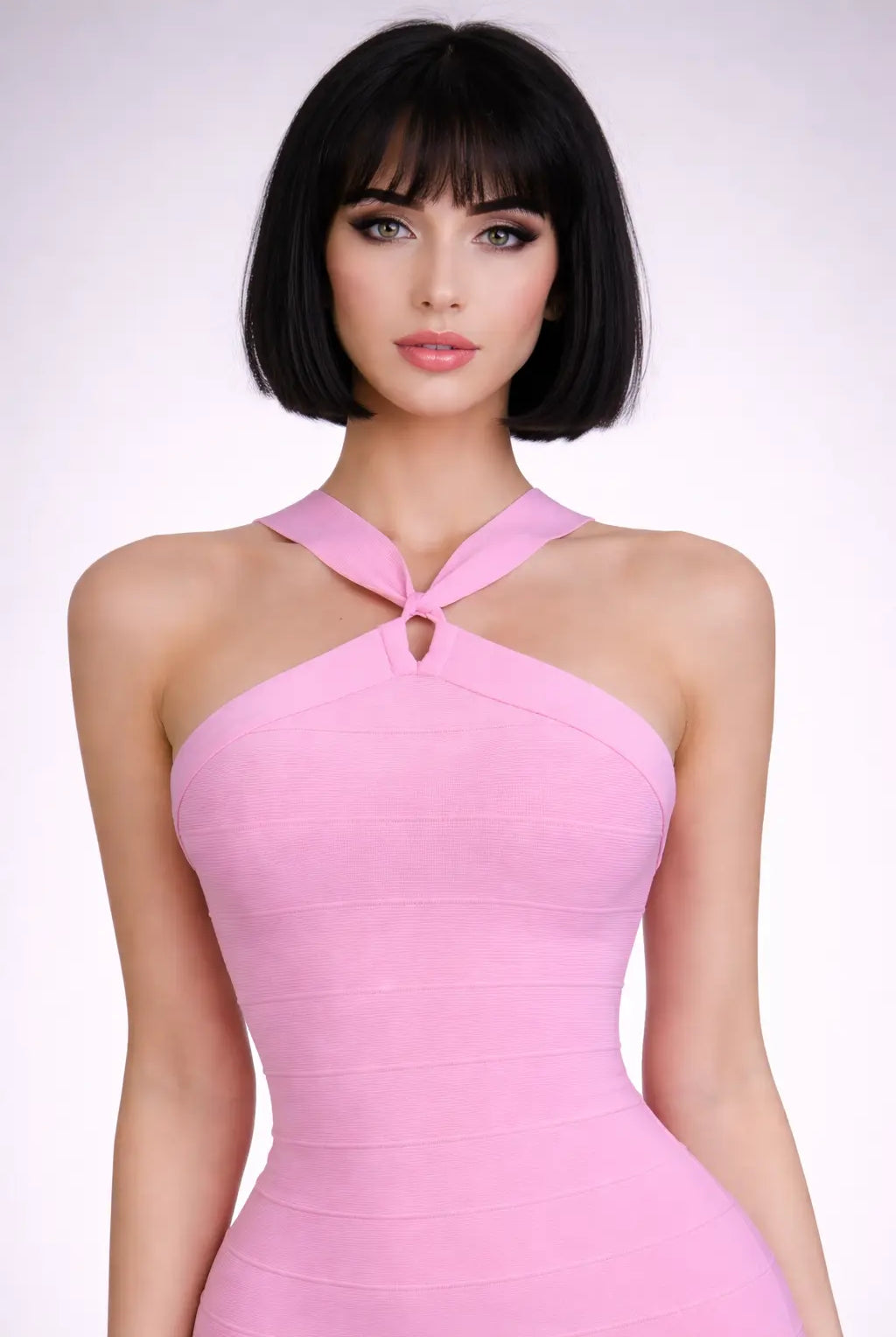 Woman wearing a pink dress from Trend4us closer front view