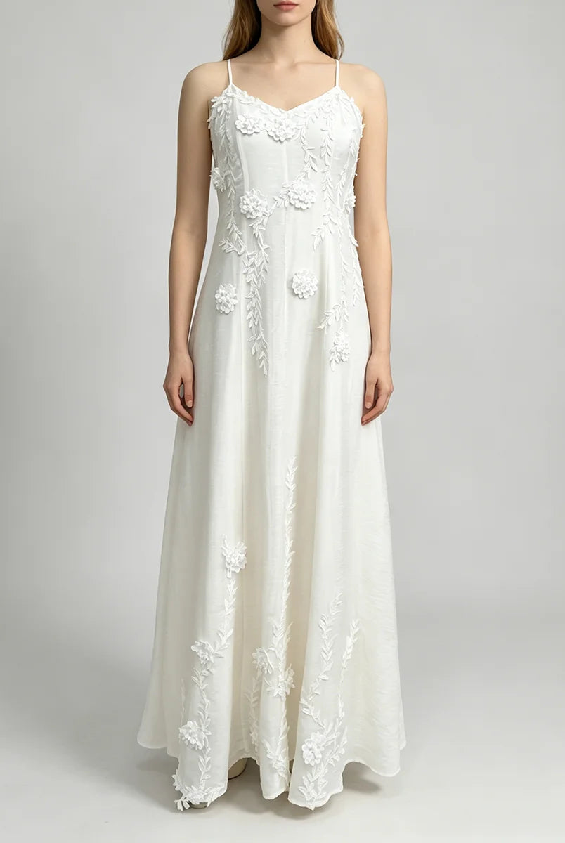 Trend4us Luxe Floral Appliqué Open-Back Maxi Dress