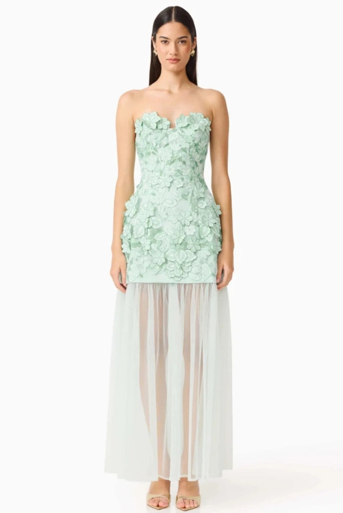 Trend4us Luxe 3D Floral Embroidered Strapless Illusion Evening Dress