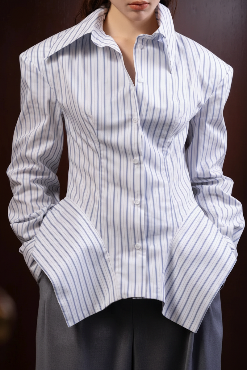 Striped Corset Blouse – Slim Fit Button-Up | Trend4us BLUE / XXL