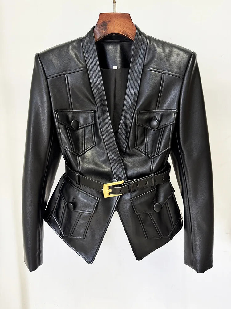 Trend4us Luxe Buttoned High-Neck Tailored Blazer Dress