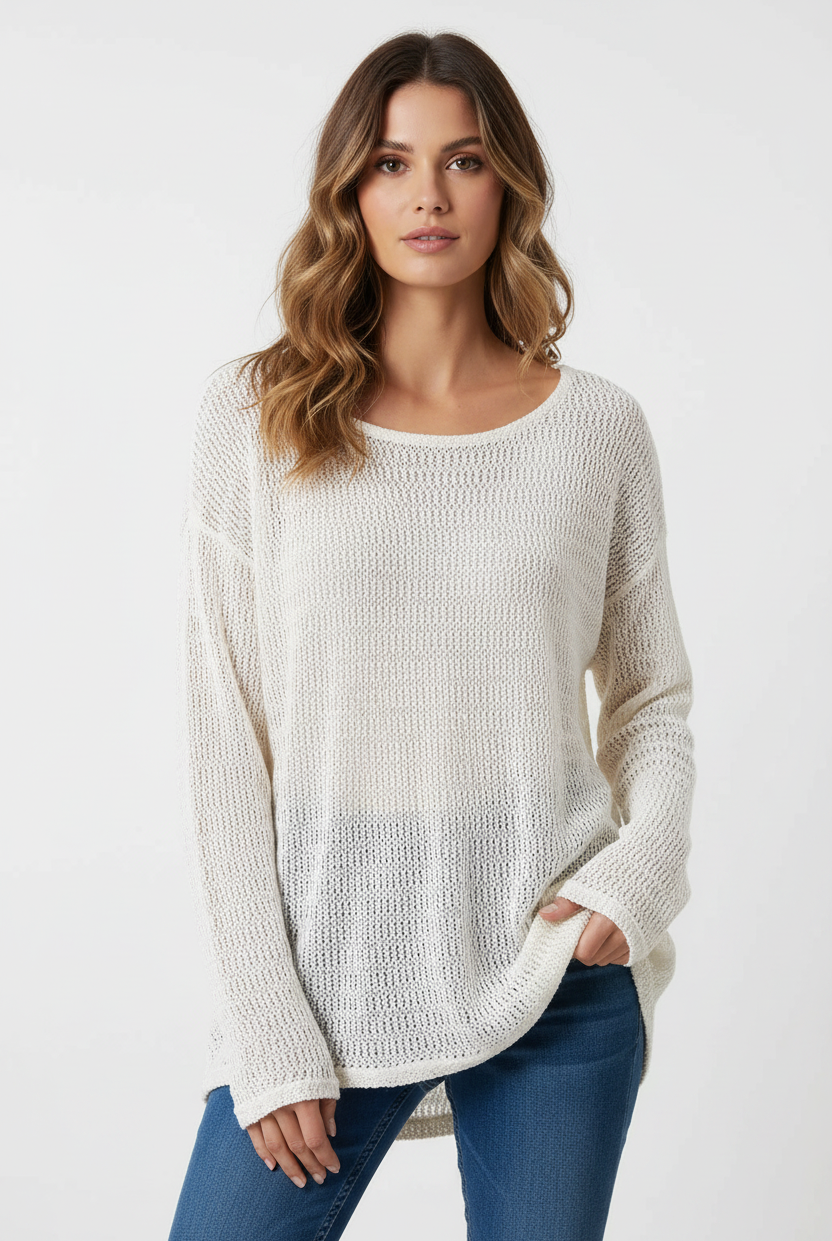 Trend4us Sheer Knit Long Sleeve Top – Women's Lightweight Sweater