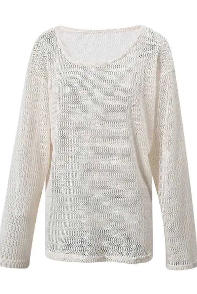 Trend4us Sheer Knit Long Sleeve Top – Women's Lightweight Sweater