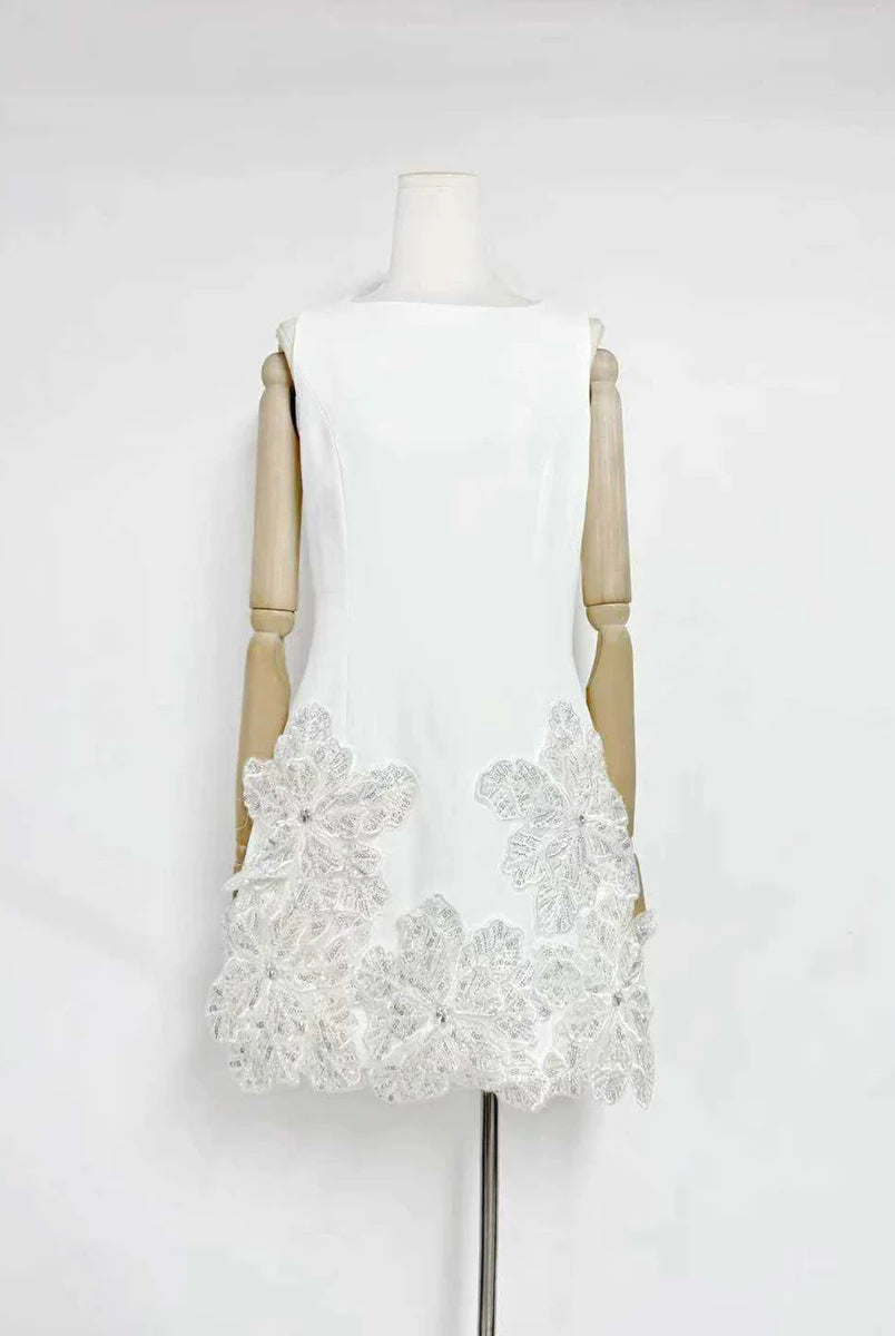 Trend4us Luxe Floral Appliqué Sleeveless Mini Dress
