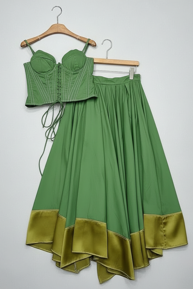 Trend4us Vintage Corset Crop Top & Satin Hem Maxi Skirt Set
