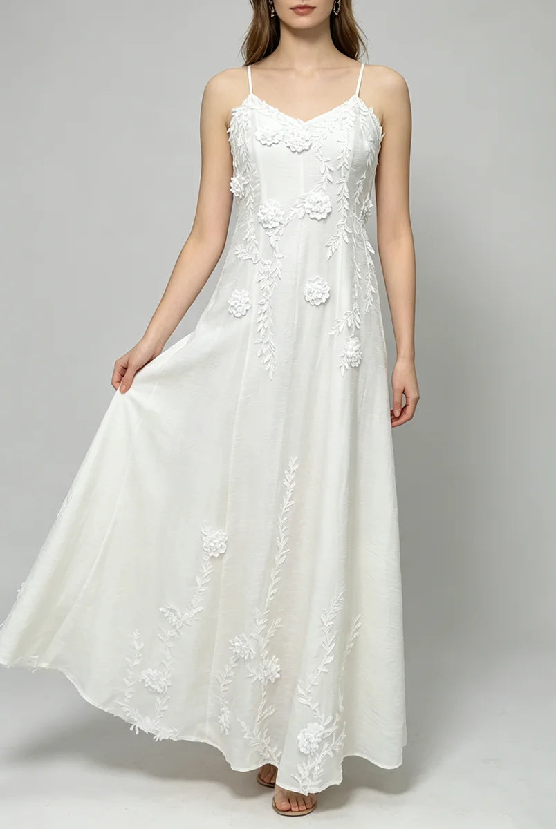 Trend4us Luxe Floral Appliqué Open-Back Maxi Dress