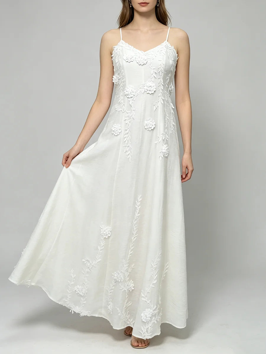 Trend4us Luxe Floral Appliqué Open-Back Maxi Dress