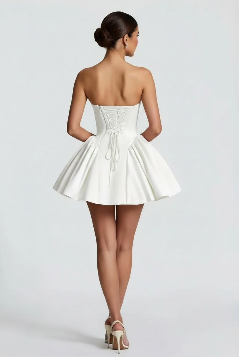 Satin Corset Flared Mini Dress — Women's Strapless A-Line | Trend4us