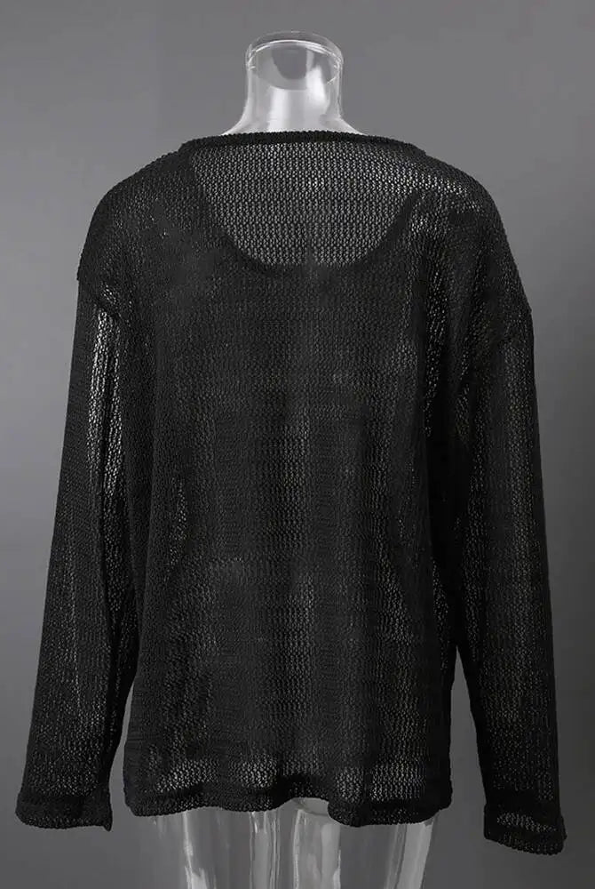 Trend4us Sheer Knit Long Sleeve Top – Women's Lightweight Sweater