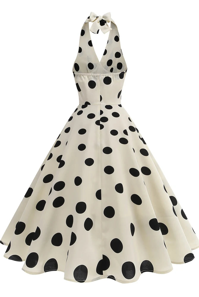Trend4us Vintage Polka Dot Halter Fit & Flare Prom Dress back