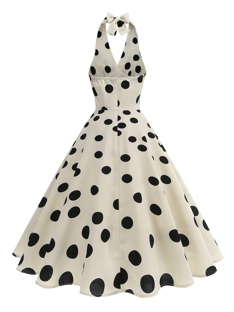 Trend4us Vintage Polka Dot Halter Fit & Flare Prom Dress back