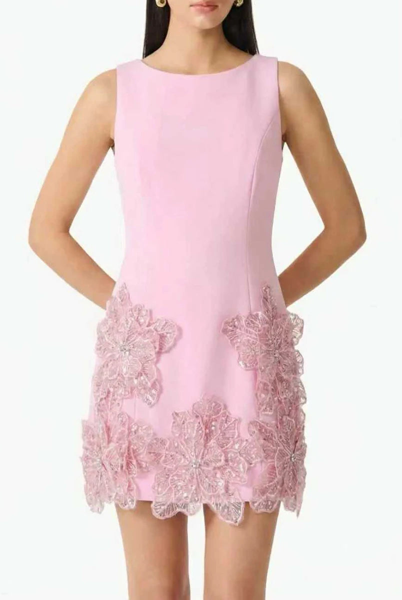 Trend4us Luxe Floral Appliqué Sleeveless Mini Dress