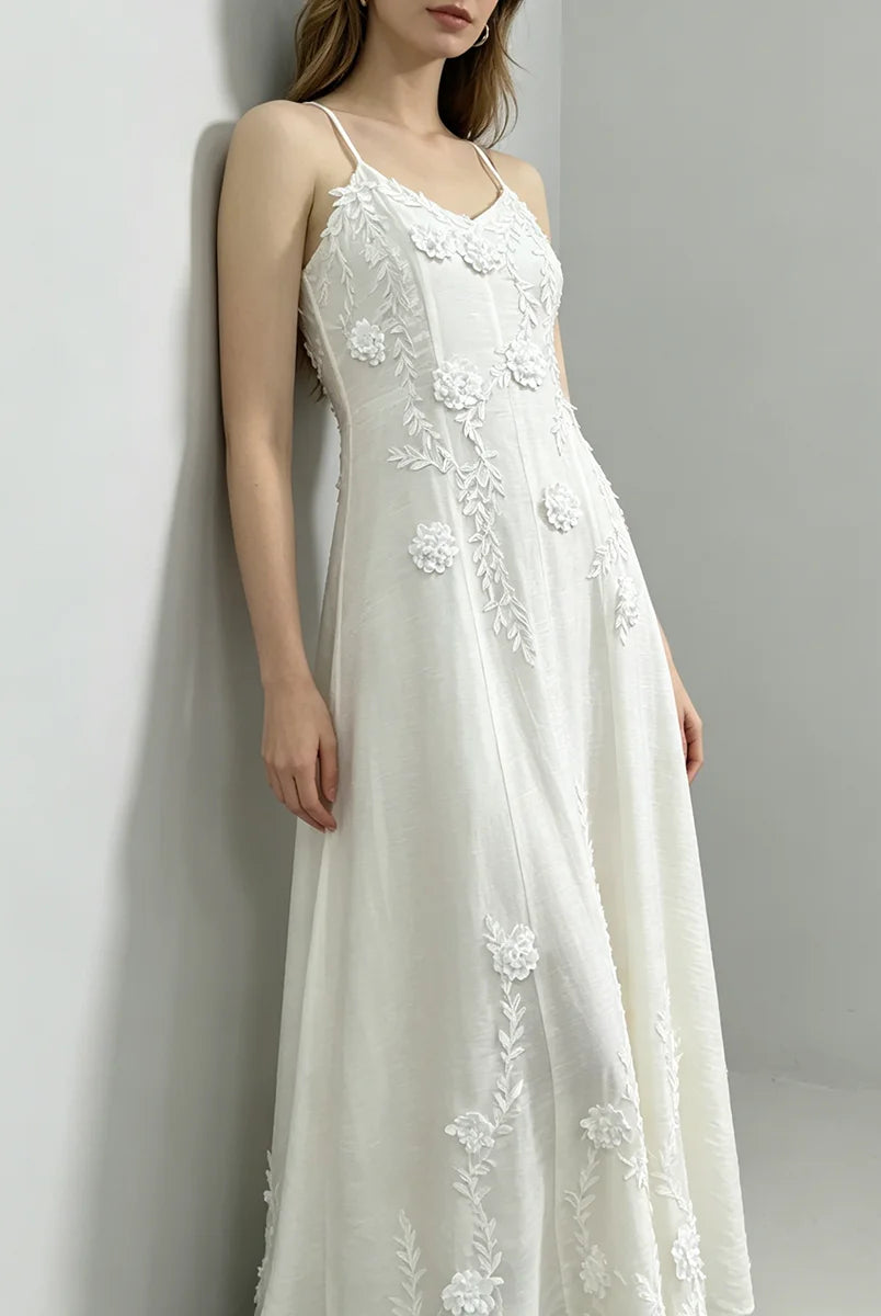 Trend4us Luxe Floral Appliqué Open-Back Maxi Dress