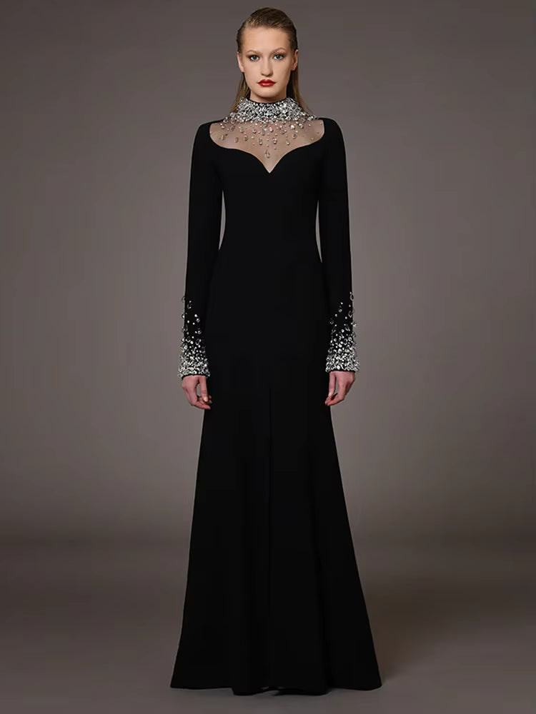 Trend4us Luxe Draped High-Neck Pleated Maxi Gown