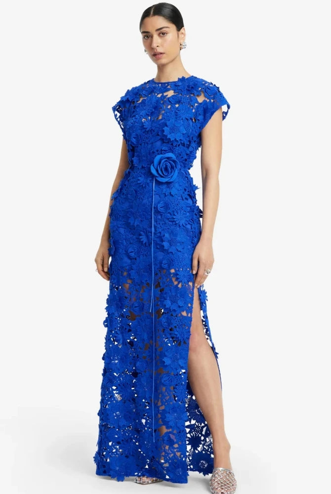 Trend4us Luxe 3D Floral Appliqué Sheer Evening Gown