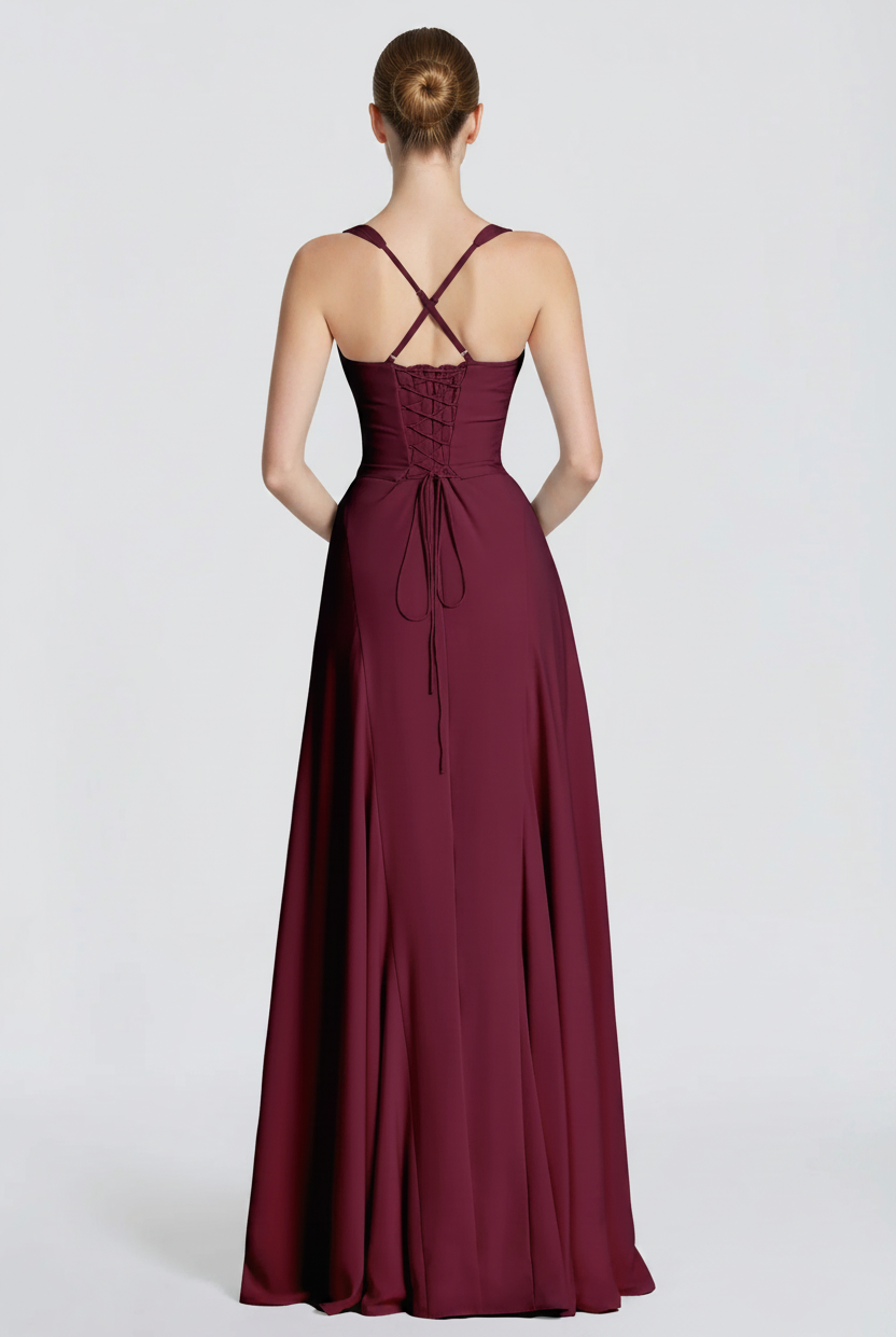 Trend4us Luxe Satin Lace-Up Back Evening Gown