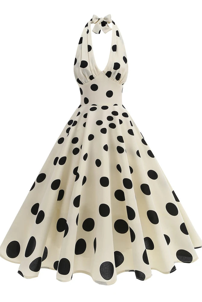 Trend4us Vintage Polka Dot Halter Fit & Flare Prom Dress front