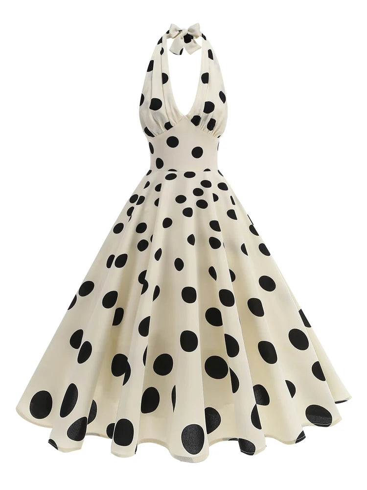 Trend4us Vintage Polka Dot Halter Fit & Flare Prom Dress front