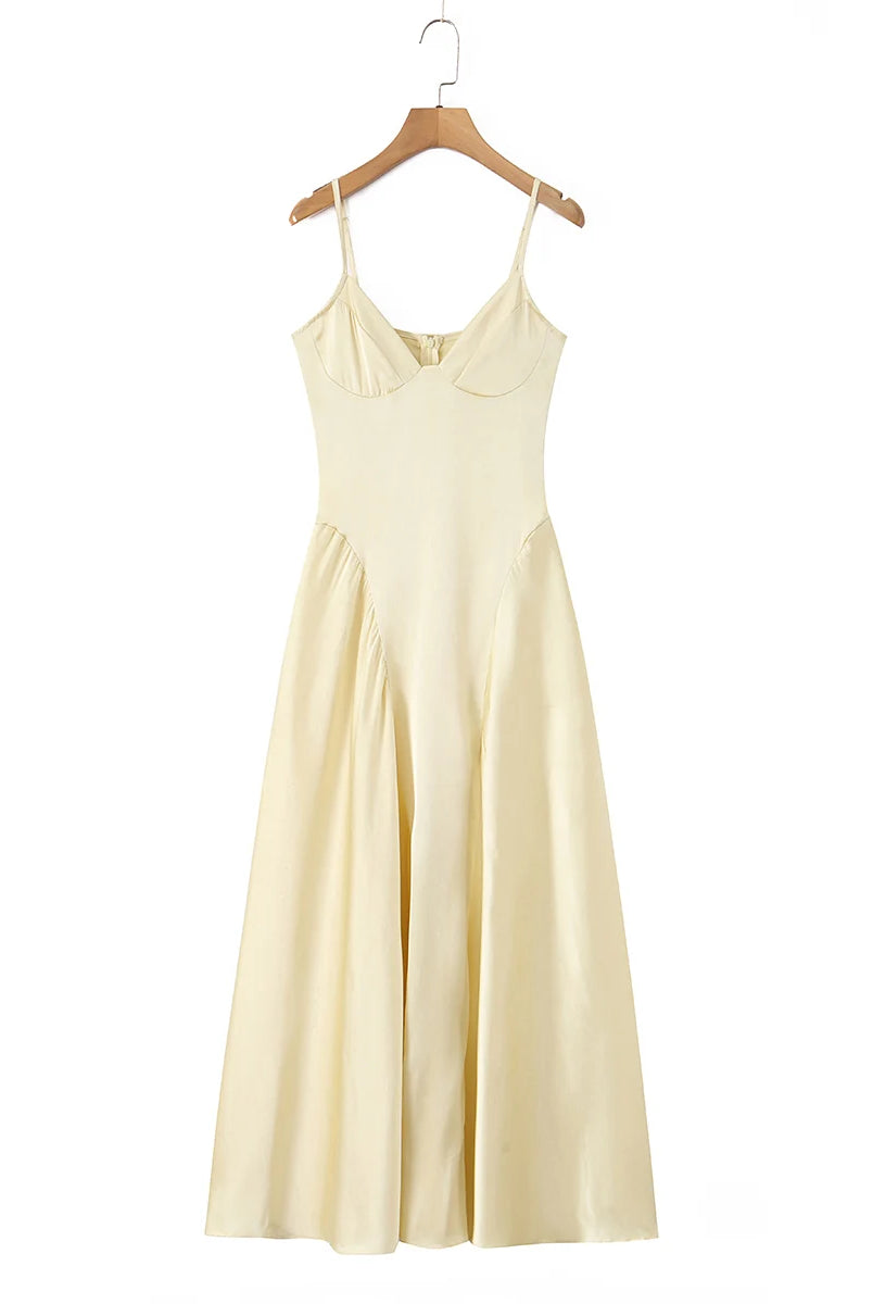 Satin Lace-Up Corset Maxi Dress — Women's V-Neck A-Line | Trend4us