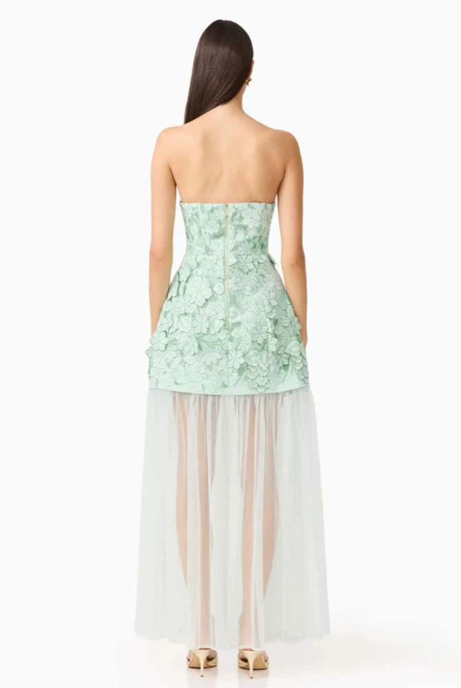 Trend4us Luxe 3D Floral Embroidered Strapless Illusion Evening Dress