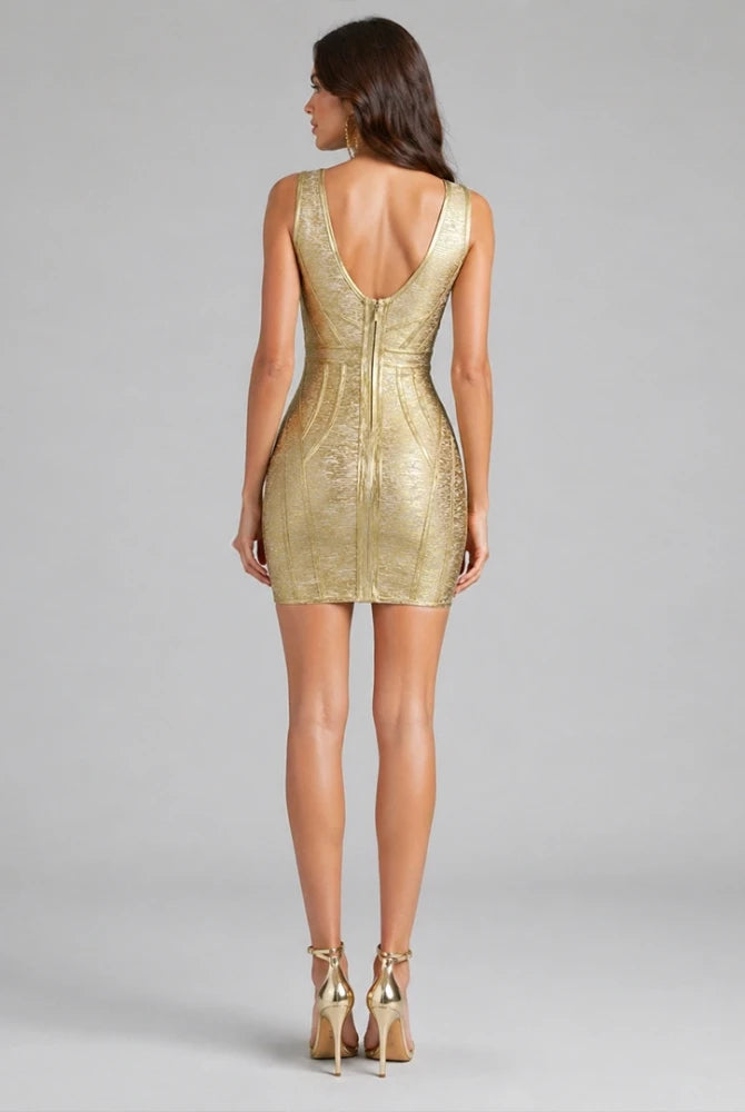 Trend4us Luxe Metallic Sculpted Bandage Mini Dress back view