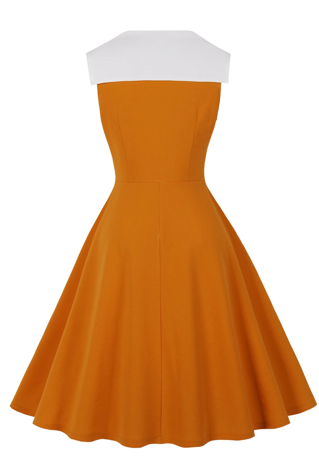 Trend4us Vintage Contrast Collar Belted Fit & Flare Swing Dress in Orange back view