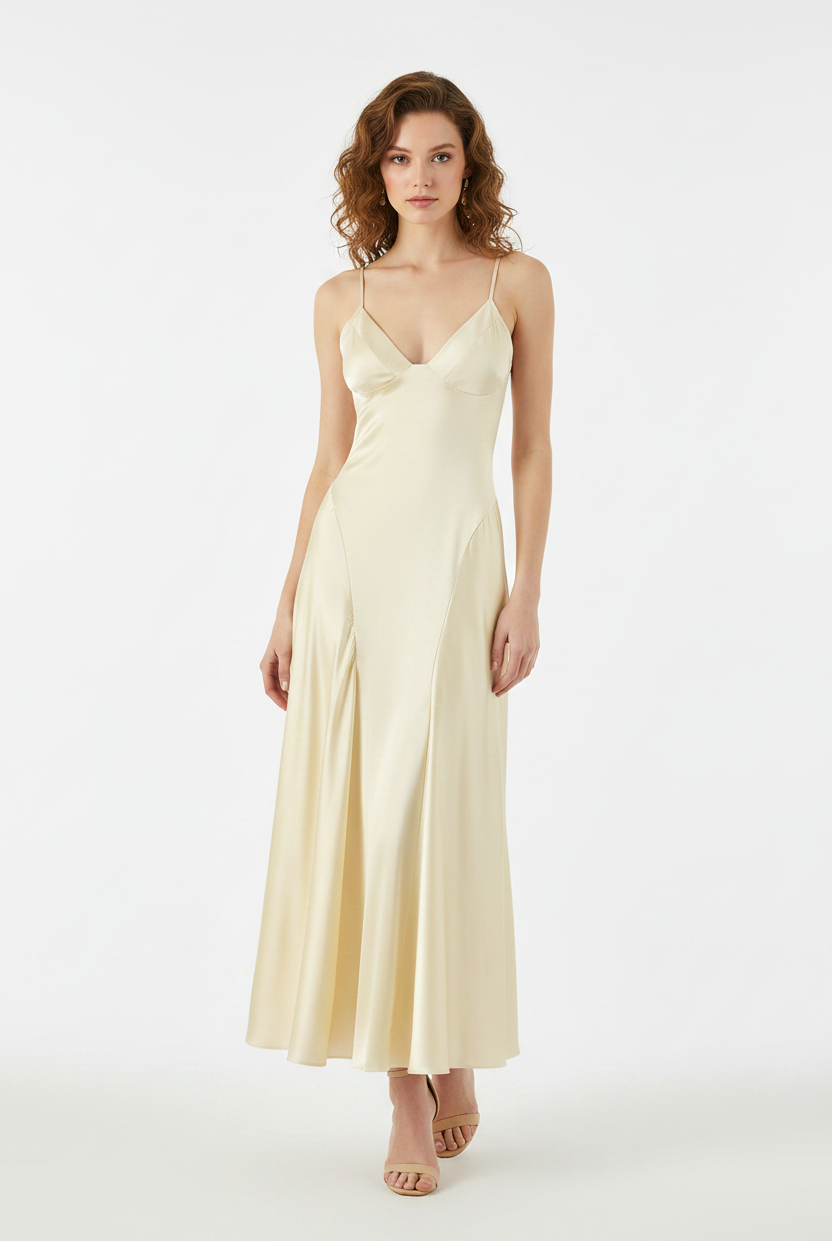 Satin Lace-Up Corset Maxi Dress — Women's V-Neck A-Line | Trend4us