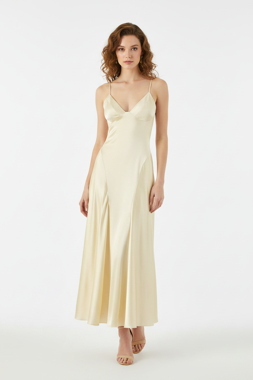 Satin Lace-Up Corset Maxi Dress — Women's V-Neck A-Line | Trend4us