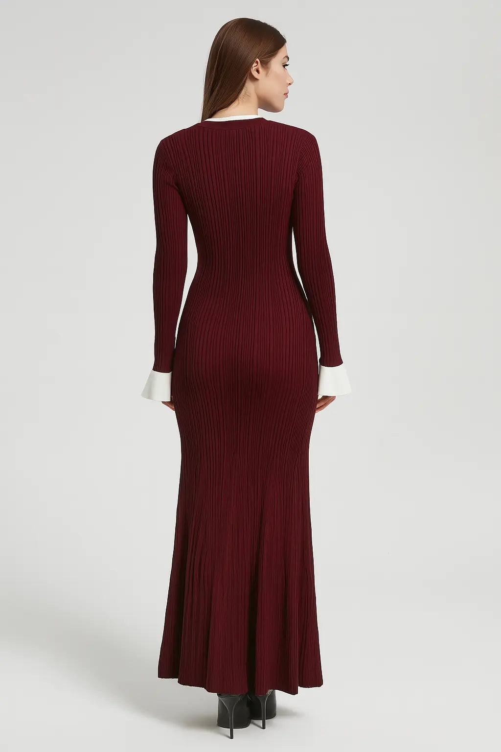 Trend4us Vintage Knit Buttoned Maxi Flare Dress