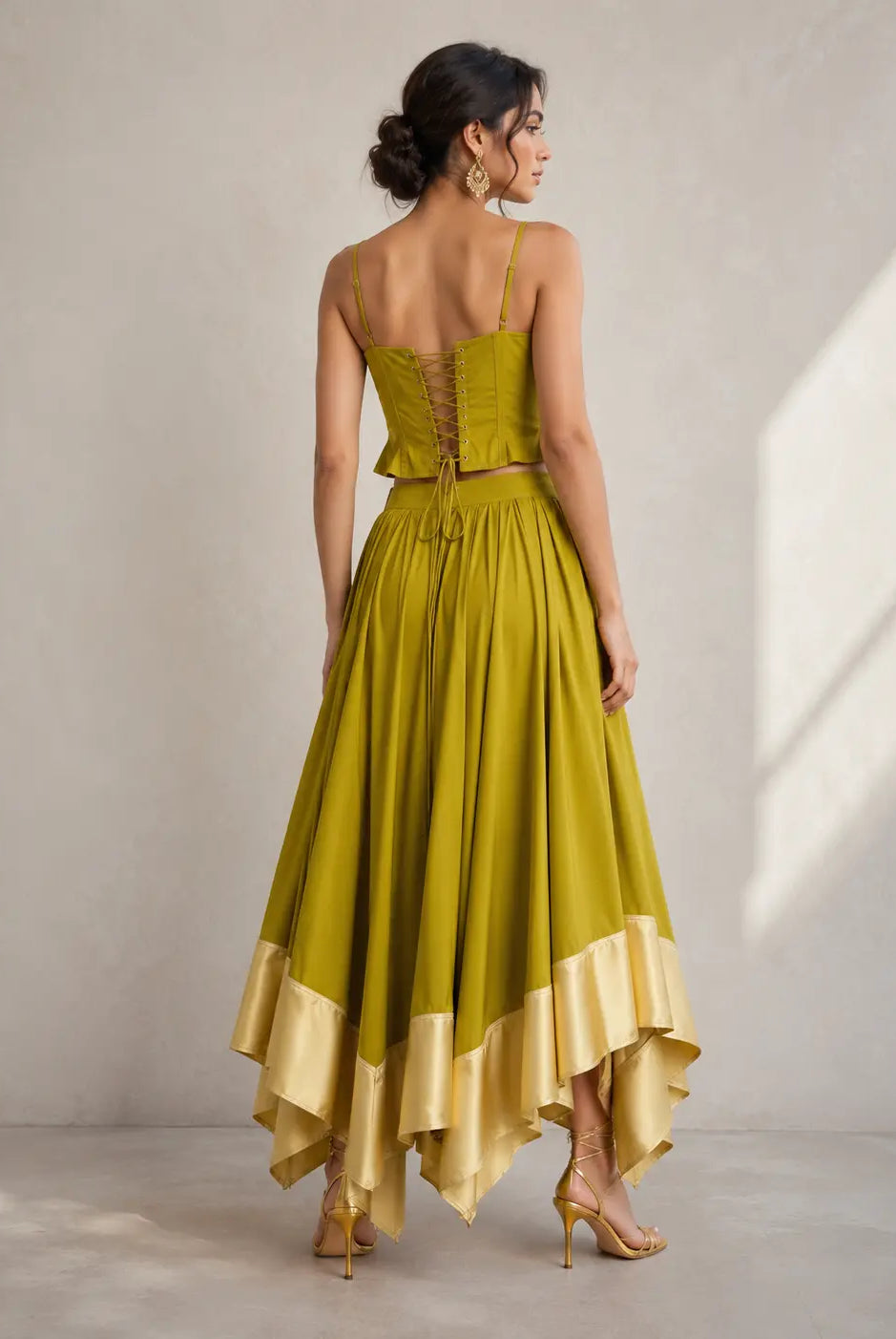 Trend4us Vintage Corset Crop Top & Satin Hem Maxi Skirt Set