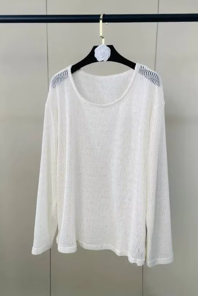 Trend4us Sheer Knit Long Sleeve Top – Women's Lightweight Sweater
