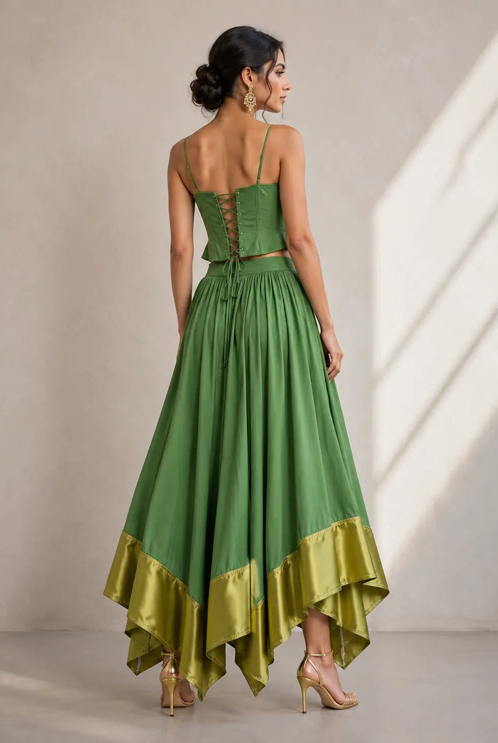 Trend4us Vintage Corset Crop Top & Satin Hem Maxi Skirt Set