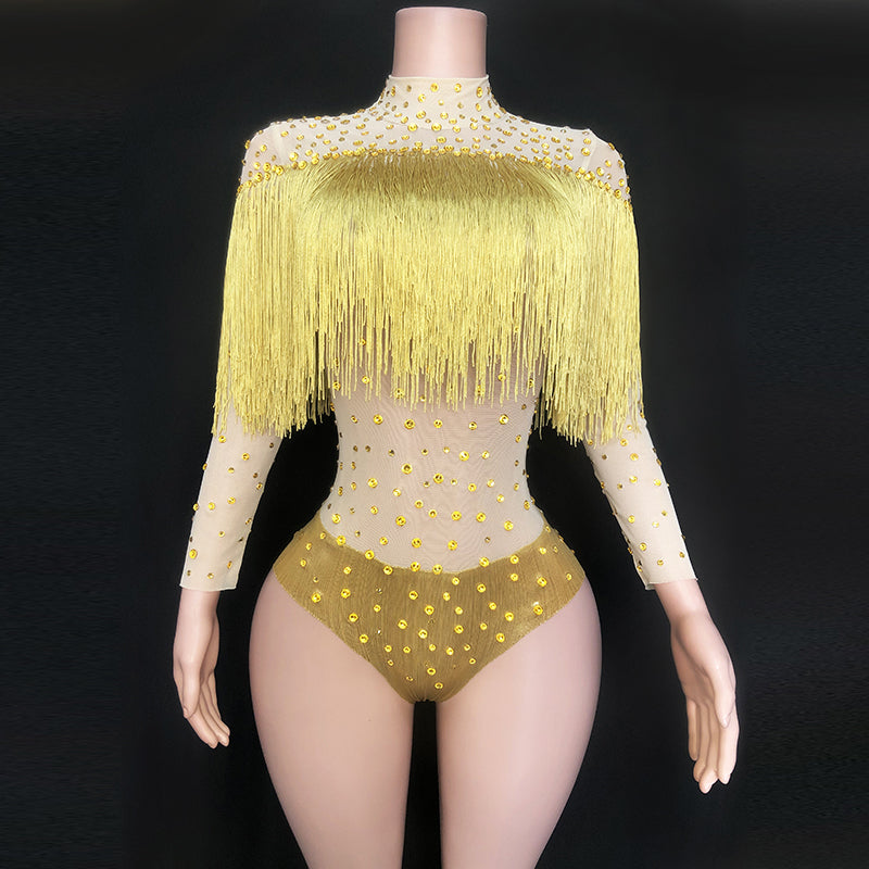 Handmade Tassel Rhinestone Bodysuit