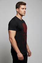 Trend4us Luxe Red Rhinestone Streetwear Skull Graphic Tee in black side view