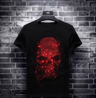 Trend4us Luxe Red Rhinestone Streetwear Skull Graphic Tee in black front view