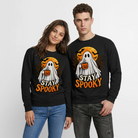 Trend4us Cute Ghost with Pumpkin Crewneck Sweatshirt - black