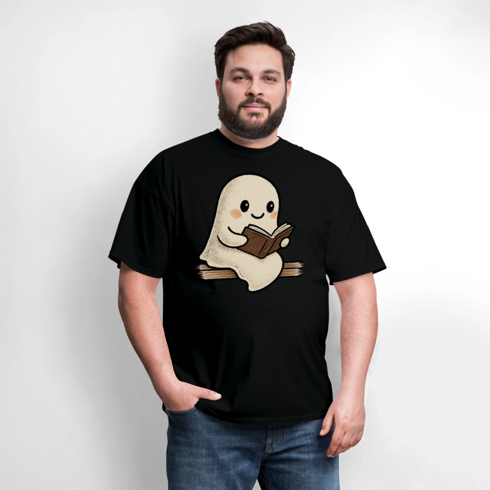 Trend4us Charming Ghost Reading Book T-Shirt - black
