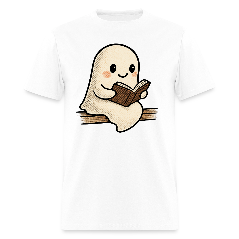 Trend4us Charming Ghost Reading Book T-Shirt - white