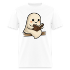 Trend4us Charming Ghost Reading Book T-Shirt - white