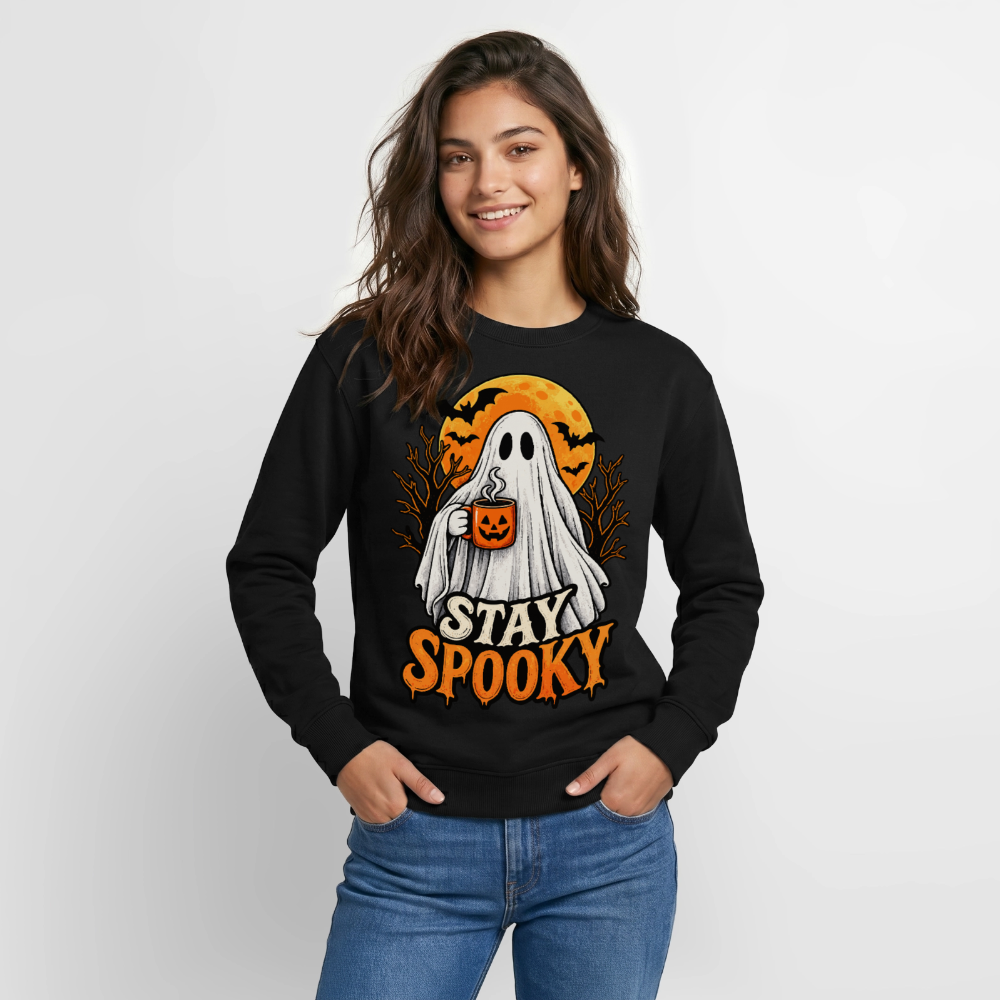 Trend4us Cute Ghost with Pumpkin Crewneck Sweatshirt - black